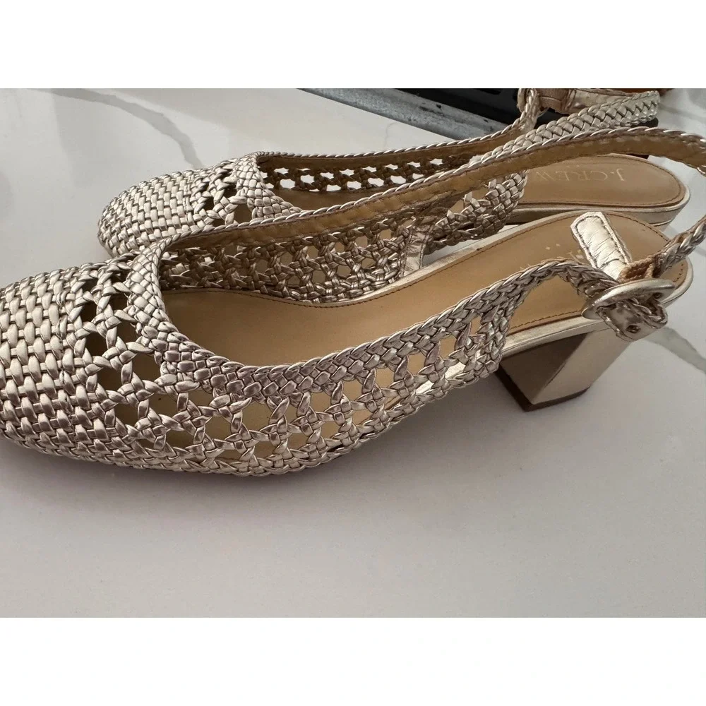 J.Crew Metallic Gold Woven Slingback Block Heel Pumps 8.5 2018511-KH04